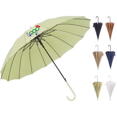 16 Ribs Stick Umbrella With J Handle