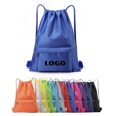 Waterproof Drawstring Backpack with Front Zipper Pocket - Custom Logo Sports Cinch Bag