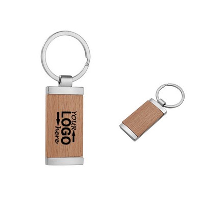 Wood Metal Keychain Square Tag Key Ring Custom Engraving