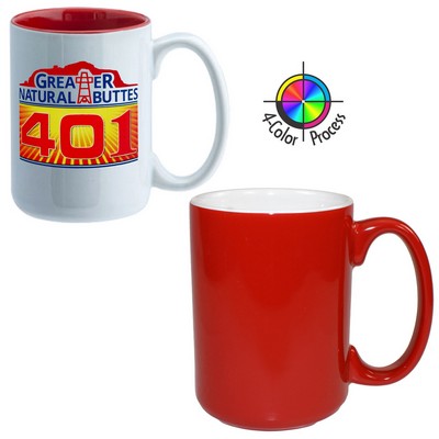 15 Oz. Red & White Two Tone El Grande Mug - Dishwasher Safe - 4 Color Process