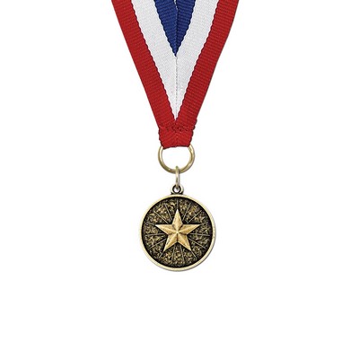 1 1/8" Star Cast CX Medal w/Grosgrain Neck Ribbon