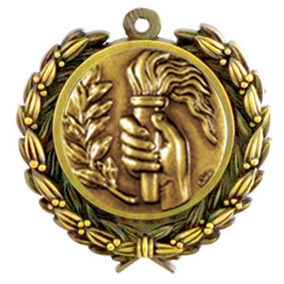 Stock Torch & Hand Medal w/ Wreath Edge (1 1/4")