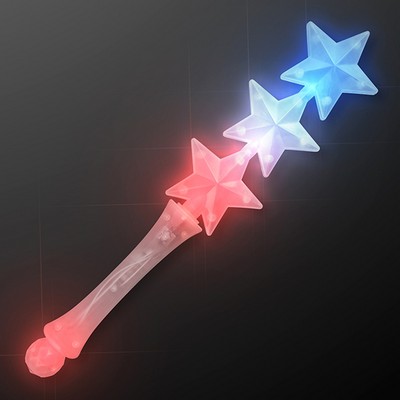 Triple Star Light Up Flashing Wand (Red White Blue) - PRINTED