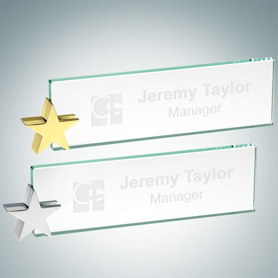 Jade Glass Nameplate w/ Star Chrome Holder