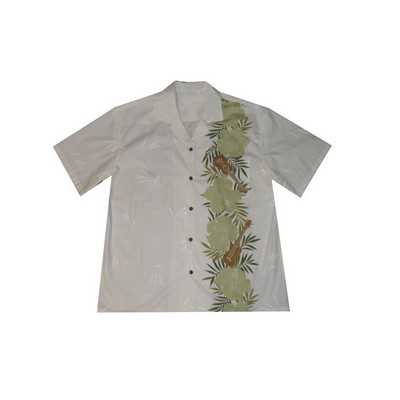Men's / Unisex Green Hawaiian Tropical Vertical Border Print Cotton Shirt