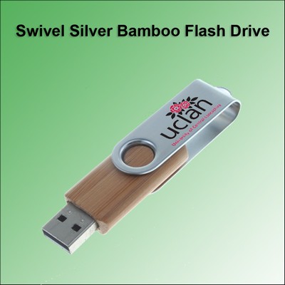 Swivel Silver Bamboo Flash Drive - 2 GB Memory