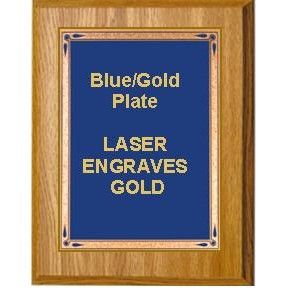 Oak Plaque 7" x 9" - Blue/Gold Teardrop 5" x 7" Plate