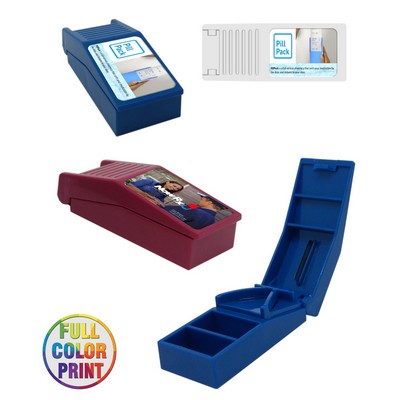 Union Printed - 2-in-1 Pill Box w/ Tablet Cutter Pill Splitter with Full Color Dome