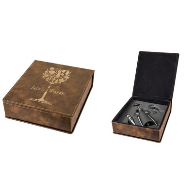 3 Piece Wine Tool Set, Rustic Faux Leather