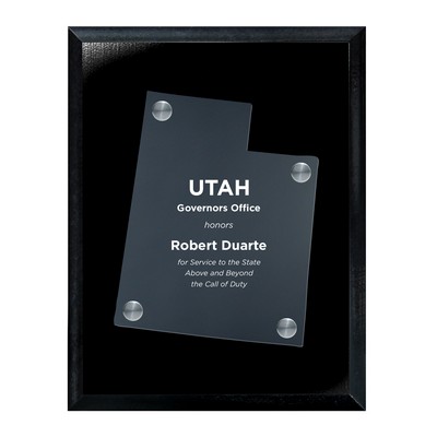 Frosted Acrylic UT State Cutout on Black Plaque