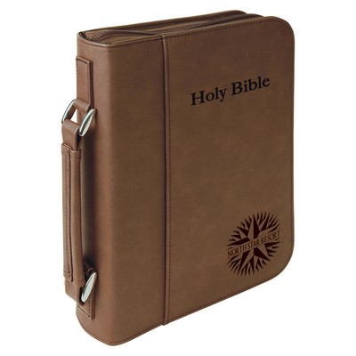 7½" x 10¾" Dark Brown Leatherette Book/Bible Cover with Handle & Zipper