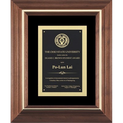 Walnut/Gold Inlay Frame with Black Brass Plate on Black Velour, 11-1/2"x13-1/2"