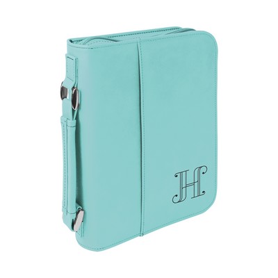 6¾" x 9¼" Teal Leatherette Book/Bible Cover with Handle & Zipper