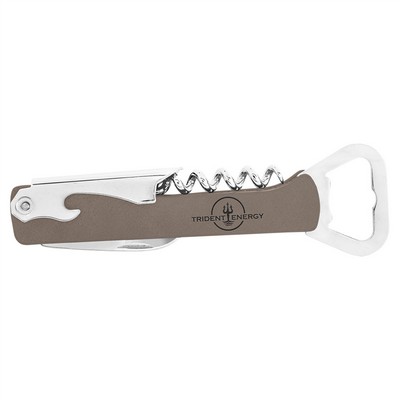 Corkscrew Wine Bottle Opener, Gray Faux Leather