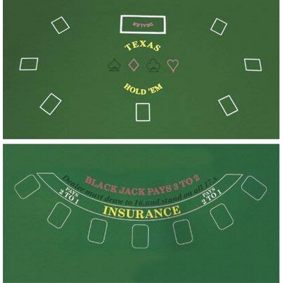Two sided Blackjack & Texas Holdem casino felt layout - 36" x 72"