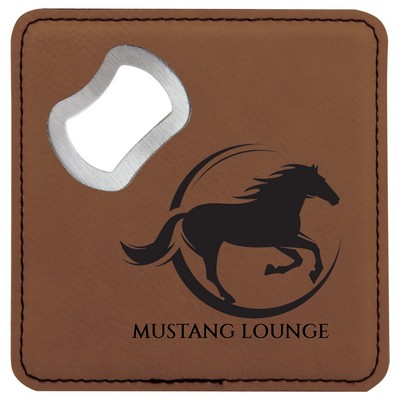 Square Dark Brown Laser Engraved Leatherette Bottle Opener Coaster (4" x 4")