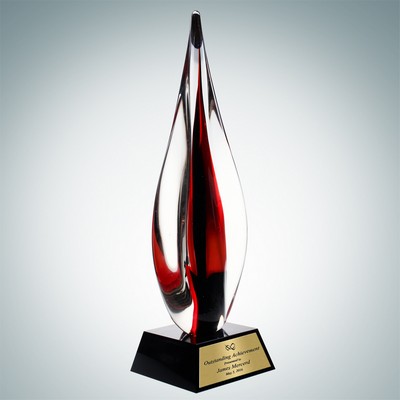 Art Glass Black Contemporary w/ Black Crystal Base & Gold Plate