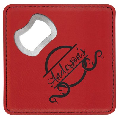 Square Red Laser Engraved Bottle Opener Coaster (4" x 4")