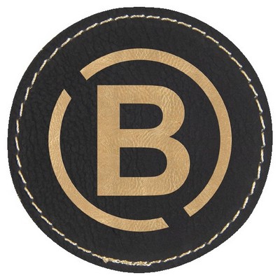 Round Engraved Patch with Adhesive, Black Faux Leather, 2 1/2" diameter