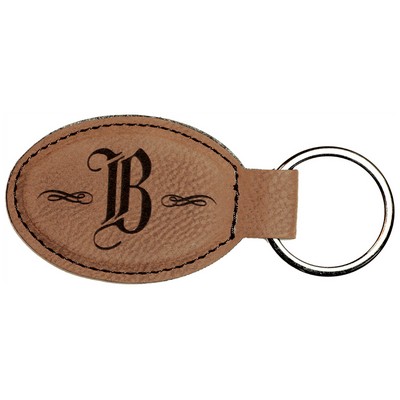 Dark Brown Oval Keychain with Soft Edges, Laserable Leatherette, 3" x 1-3/4"