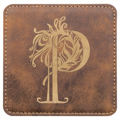 4" x 4" Square Rustic/Gold Leatherette Coaster