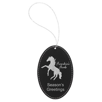 Black/Silver Leatherette Oval Ornament with Silver String