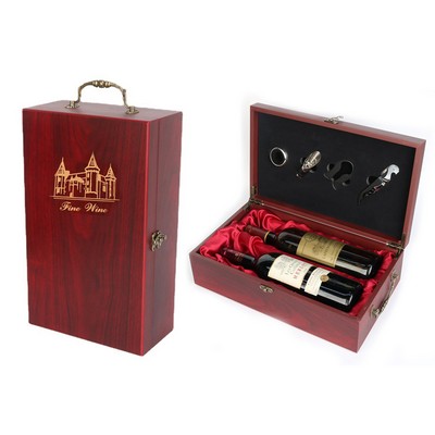 Wood Wine Box With 4 Accessories Set