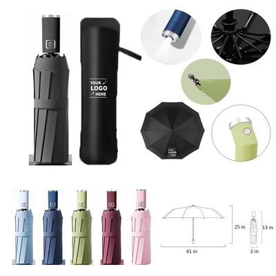Folding Automatic Open Umbrella w/Rotating Flashlight