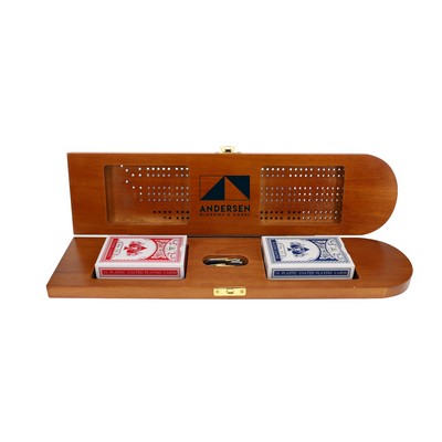 Walnut Stain Wooden Cribbage Board Game Set, Continuous 3 Track for 2-3 Players