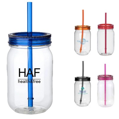 16Oz Plastic Mason Jar Drink Cup
