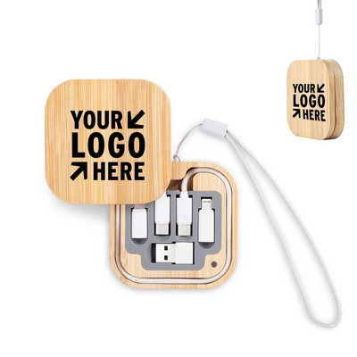 3.1'' Square Bamboo 4-IN-1 Charging Cable Case
