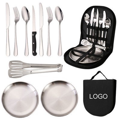 Portable Stainless Steel Flatware Set 10-Pcs Mess Kit