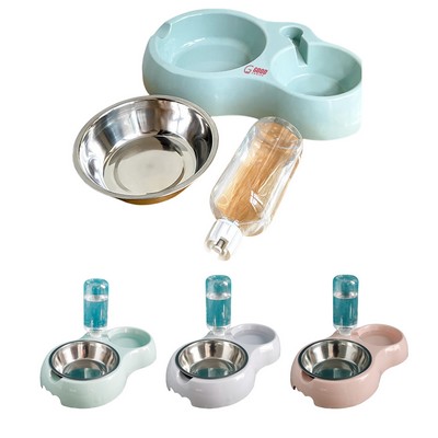2 in 1 Pet Feeder with Waterer Stainless Steel Rice Bowl