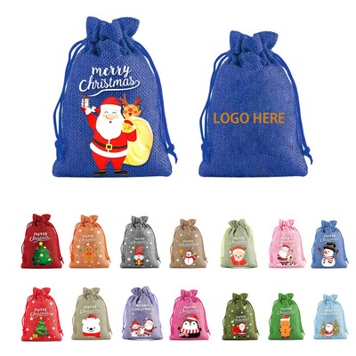 5.12" x 7.09" Christmas Linen Gift Bag
