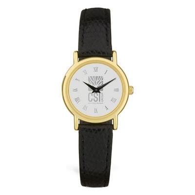 Ladies' Black Wristwatch W/ Silver Medallion