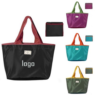 Reusable Foldable Shopping Bag With Pocket Washable Tote Bag