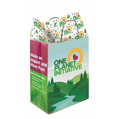 7.25" White Green Handle Shopper with Tissue Paper Bundle