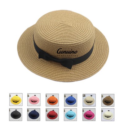Female Elegant Wide Brim Straw Bucket Hat