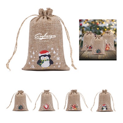 Mini Christmas Jute Drawstring Pouch