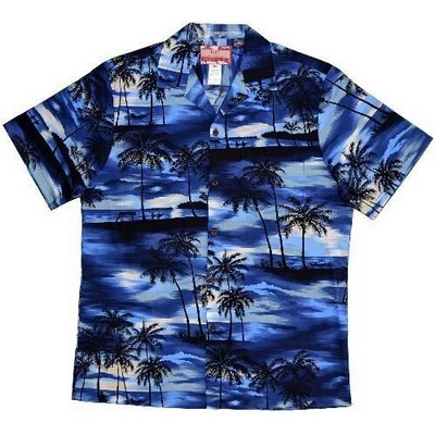 Hawaiian Tropical Print Blue Cotton Shirt - DEEP INVENTORY