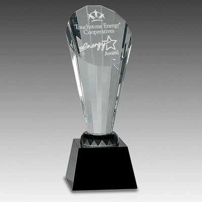 10" Clear Crystal Faceted Rising Spire on Black Base