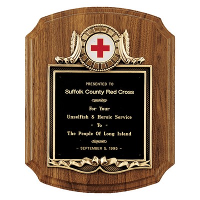 American Walnut Plaque w/Gold Border Frame w/2" Holder