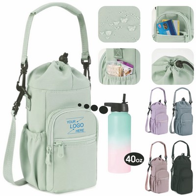 Water Bottle Carrier with Shoulder Strap.