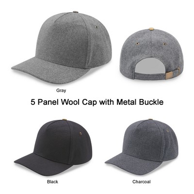 5 Panel Melton Wool Cap With Metal Buckle