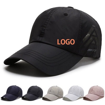 Custom Breathable UV Protection Quick-Dry Running Cap w/ Mesh Panels & Adjustable Closure