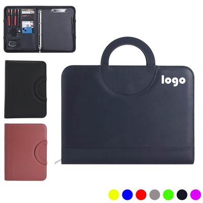 Portable Multifunctional Leather Zipper Folder Briefcase