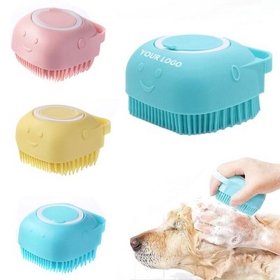 Pets Bath Massage Brush Scrubber w/Shampoo Soap Dispenser