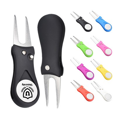 Foldable Golf Divot Tool with Magnetic Marker