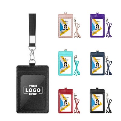 Minimalist PU Leather Lanyard Badge Card Holder