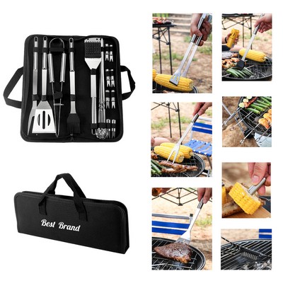 20 Pcs Stainless Steel BBQ Grilling Tool Set With Carry Bag